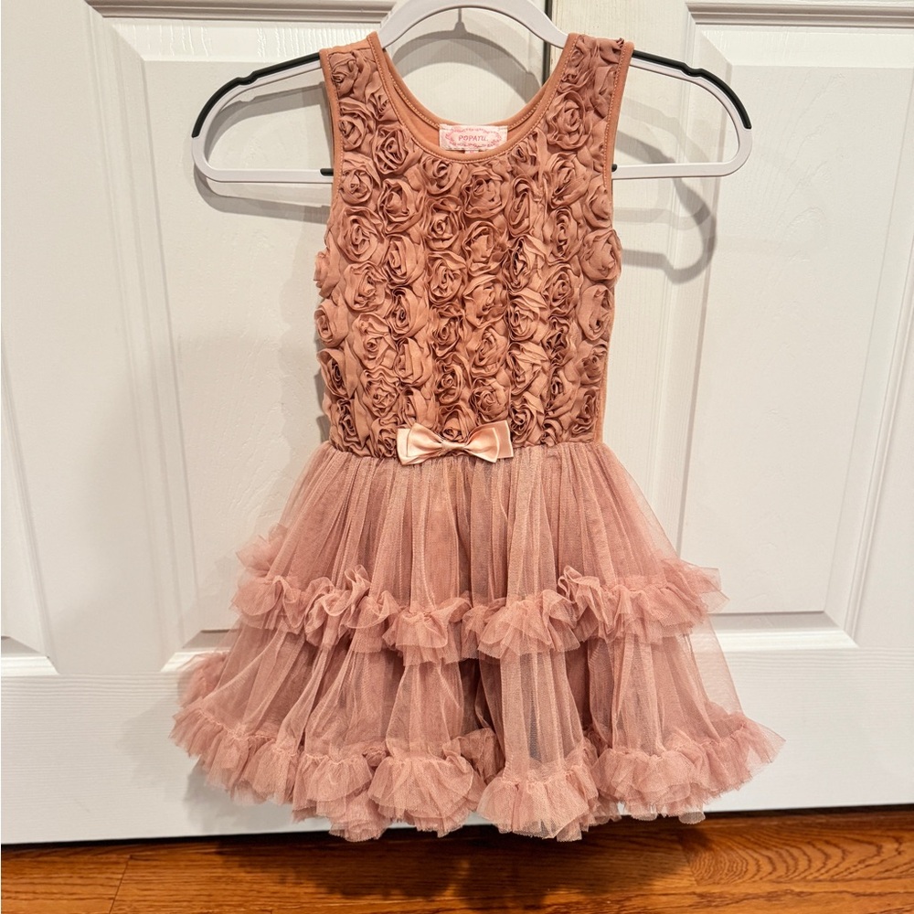 Popatu Rosette Tulle Kids Dress in Pink
